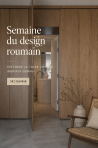 Affiche colorée de Romanian Design Week mettant en avant le design contemporain roumain