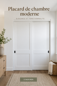 Dressing moderne et épuré dans une chambre contemporaine, avec des étagères et des tiroirs organisés.