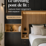 Dressing pont sous lit bien organisé avec vêtements et accessoires