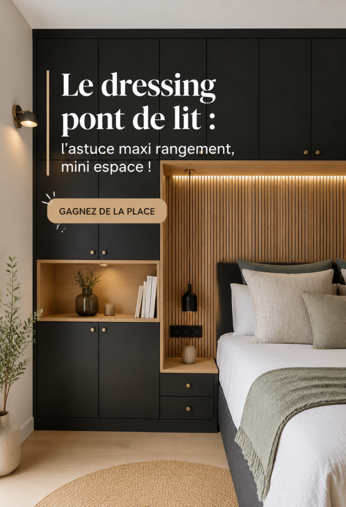Dressing pont sous lit bien organisé avec vêtements et accessoires