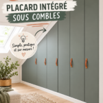 Dressing aménagé sous un plafond incliné, optimisant l'espace de rangement