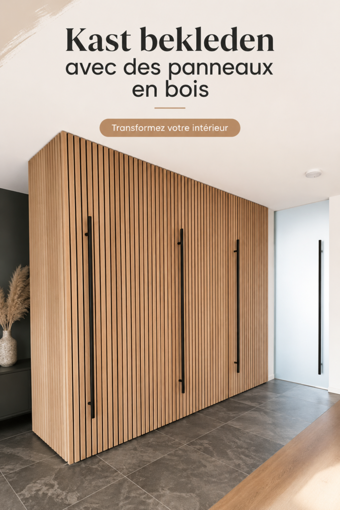Armoire en bois habillée avec des panneaux décoratifs dans un intérieur chaleureux