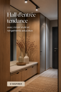 Entrée moderne avec miroir stylé et solutions de rangement astucieuses