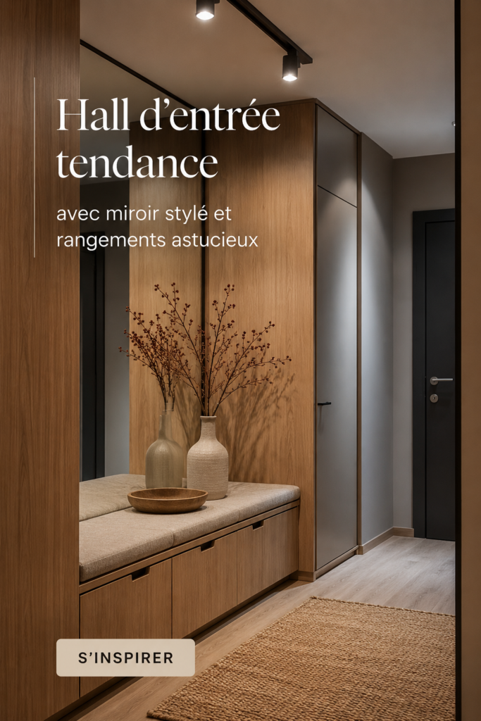 Entrée moderne avec miroir stylé et solutions de rangement astucieuses