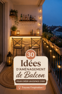 Un balcon cosy aménagé avec des meubles confortables et des plantes fleuries.