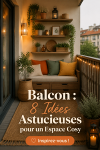 Un balcon cosy décoré avec des plantes et des meubles confortables.