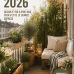 Un balcon bien aménagé avec des plantes et du mobilier confortable.