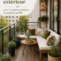 Patio extérieur accueillant avec meubles de jardin et plantes fleuries