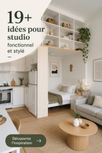 Intérieur d'un appartement studio moderne bien agencé avec des couleurs chaleureuses et des meubles fonctionnels