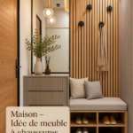 Meuble à chaussures moderne dans une entrée stylée, alliant praticité et esthétique.