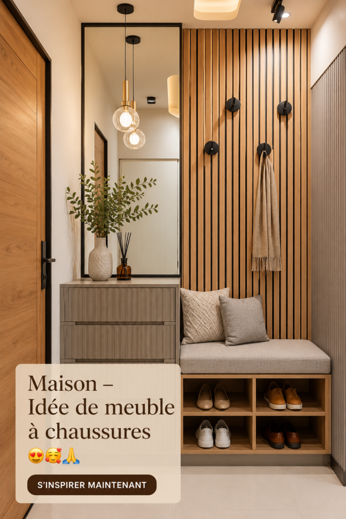 Meuble à chaussures moderne dans une entrée stylée, alliant praticité et esthétique.