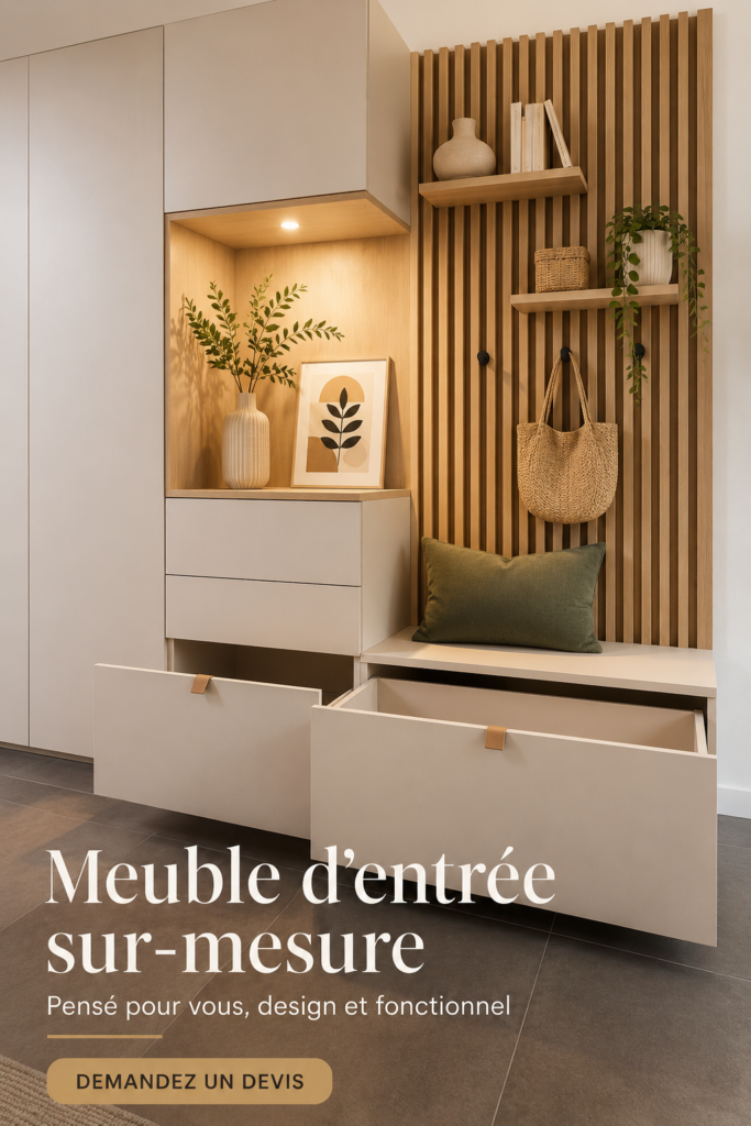 Meuble d'entrée sur-mesure moderne avec rangement intégré