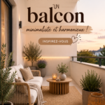 Un balcon minimaliste avec des plantes décoratives et des meubles simples.