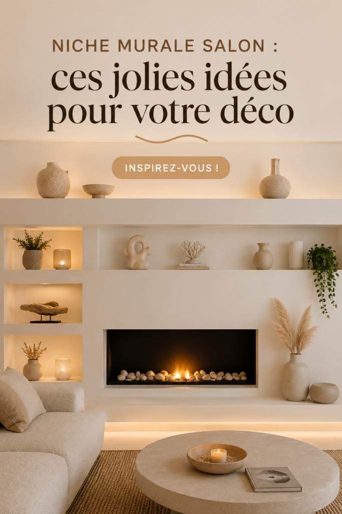 Niche murale décorative avec des objets stylés dans un salon moderne.