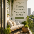 Un balcon décoré avec des plantes et du mobilier confortable, créant un espace cocooning.