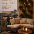 Un balcon moderne avec des meubles chaleureux et des plantes décoratives.