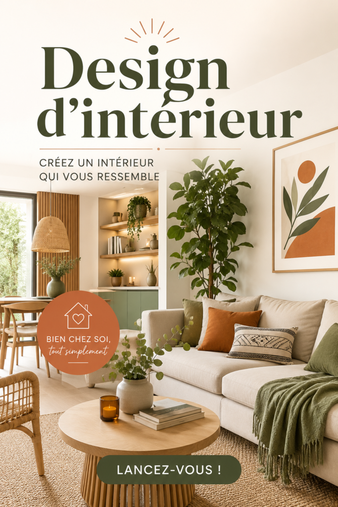 Un salon décoré de manière chaleureuse avec des couleurs naturelles.
