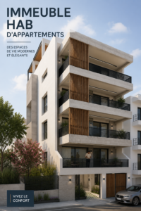 Vue du bâtiment HAB, une œuvre d'architecture moderne avec des lignes épurées et des matériaux innovants