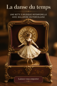 Boîte à musique délicate avec ballerine en porcelaine, apportant une ambiance intemporelle et enchantée.
