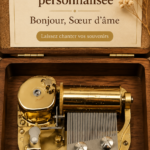 Illustration d'une boîte à musique personnalisée avec un design élégant et une mélodie douce.