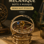 La boîte à musique ROKR Starry Night, vue de face avec ses détails magnifiques et un ciel étoilé.