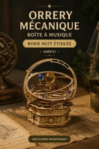 La boîte à musique ROKR Starry Night, vue de face avec ses détails magnifiques et un ciel étoilé.