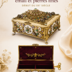 Boîte à musique en argent exposée sur une étagère décorative