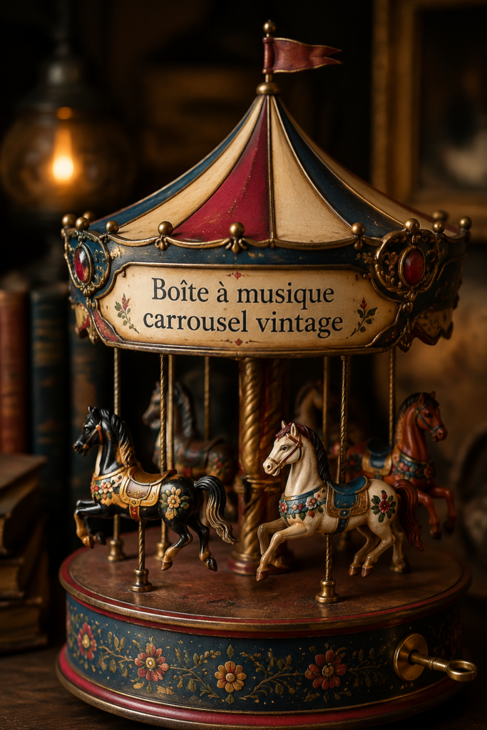 Une boîte à musique vintage délicate avec un carrousel en bois
