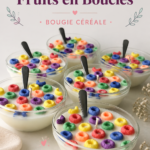 Bougie en forme de Fruit Loops sur une table.