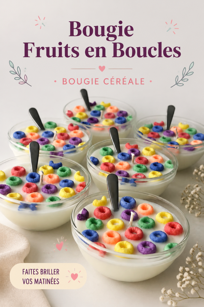 Bougie en forme de Fruit Loops sur une table.