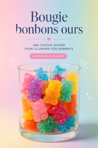 Bougie en pot ours en gélatine colorée dans un intérieur chaleureux