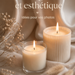 Bougies esthétiques disposées sur une table avec une décoration chaleureuse.