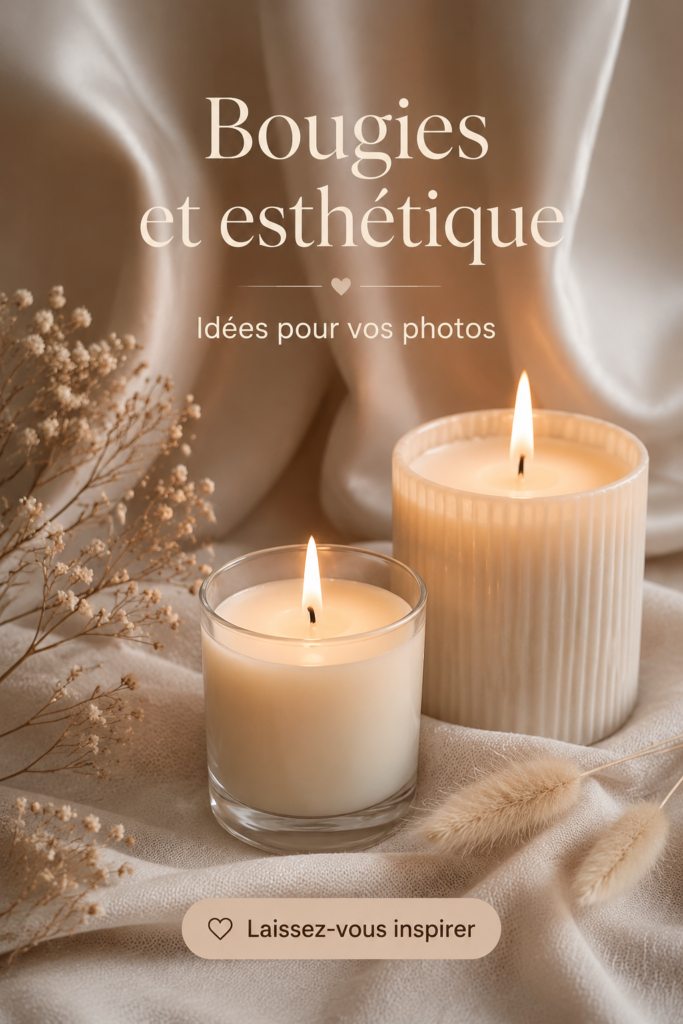 Bougies esthétiques disposées sur une table avec une décoration chaleureuse.