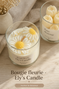 Bougies fleuries disposées sur une table dans un intérieur cosy
