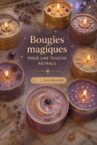 Bougies parfumées avec des étiquettes représentant différents signes zodiacaux