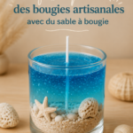 Bougies créatives faites maison avec du sable coloré, décorant une table