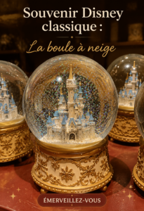Boule à neige Disney représentant un personnage emblématique dans un décor féerique