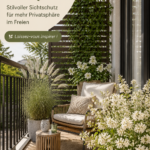Un balcon décoré avec des plantes et des rideaux pour plus d'intimité