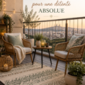 Idées d'aménagement de balcon zen avec plantes et coussins