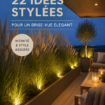 Balcon décoré avec des cloisons en bois et des plantes pour plus d'intimité