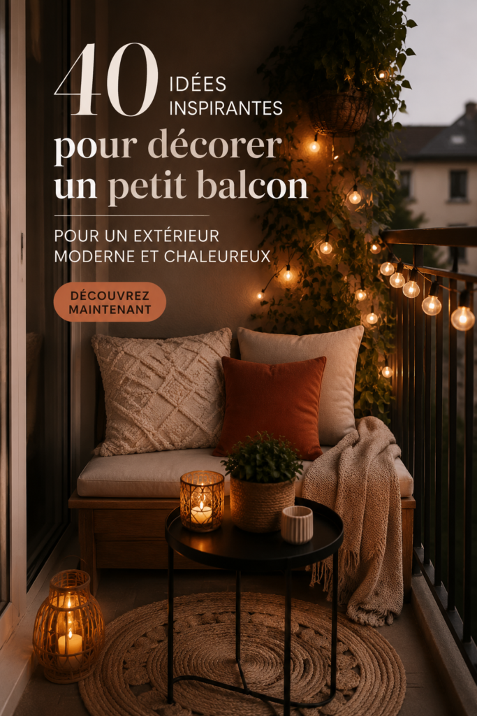 Un petit balcon modernement décoré avec des plantes et du mobilier cosy.