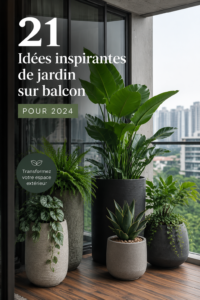 Balcon fleuri avec plusieurs pots de plantes et un mobilier accueillant.