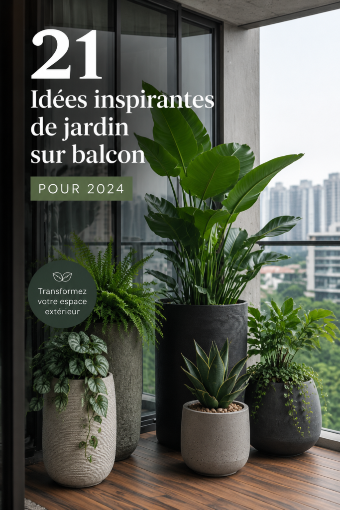 Balcon fleuri avec plusieurs pots de plantes et un mobilier accueillant.