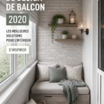 Un balcon moderne aménagé avec des plantes et du mobilier confortable.