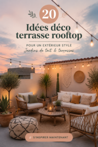 Une belle terrasse sur le toit aménagée avec des plantes et des meubles confortables, parfaite pour se détendre.