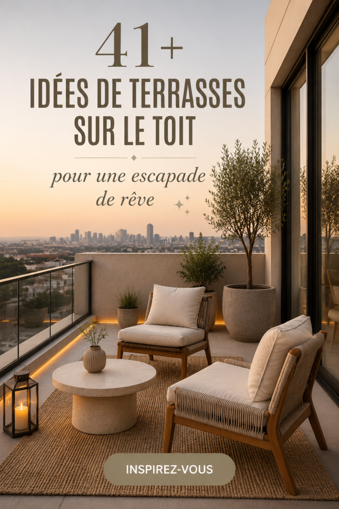 Une terrasse sur toit avec des plantes et des sièges confortables pour un espace détendu.