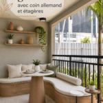 Veranda cosy aménagée en espace gourmand avec des plantes et des étagères