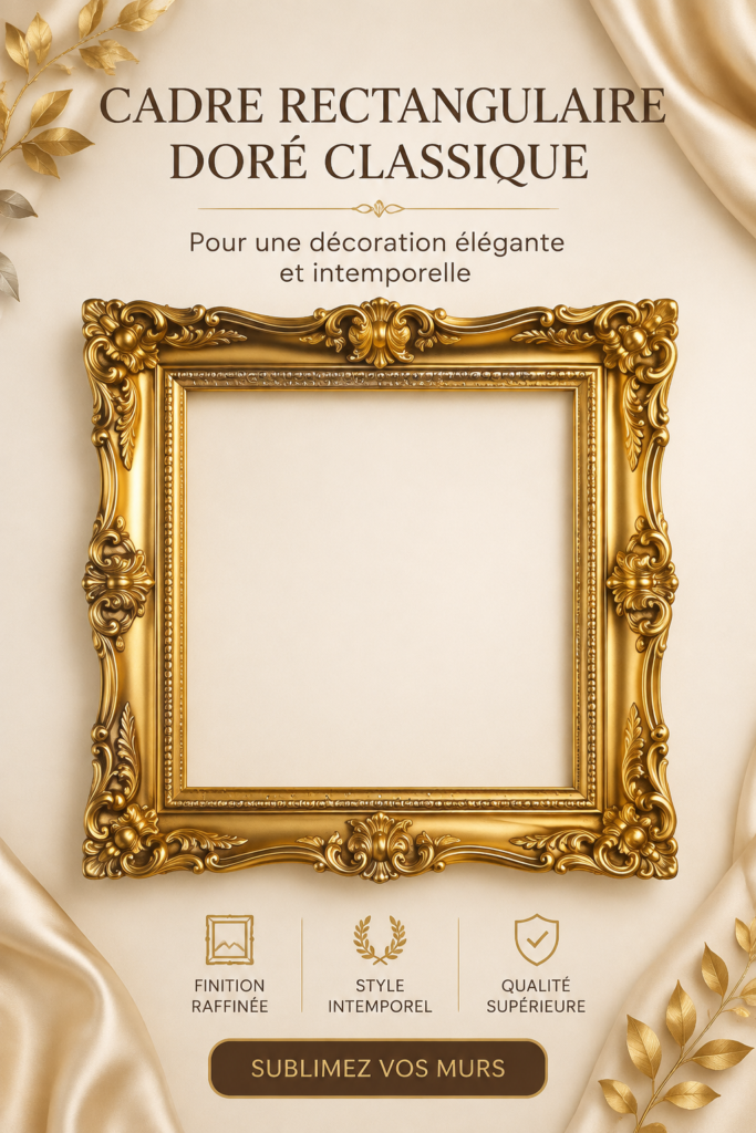 Un cadre doré rectangulaire élégant sur un mur décoré.