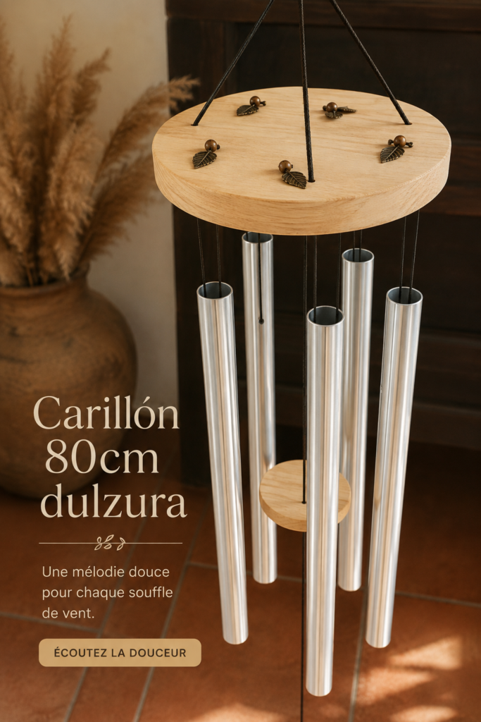 Carillon en bois de 80 cm suspendu dans un intérieur chaleureux