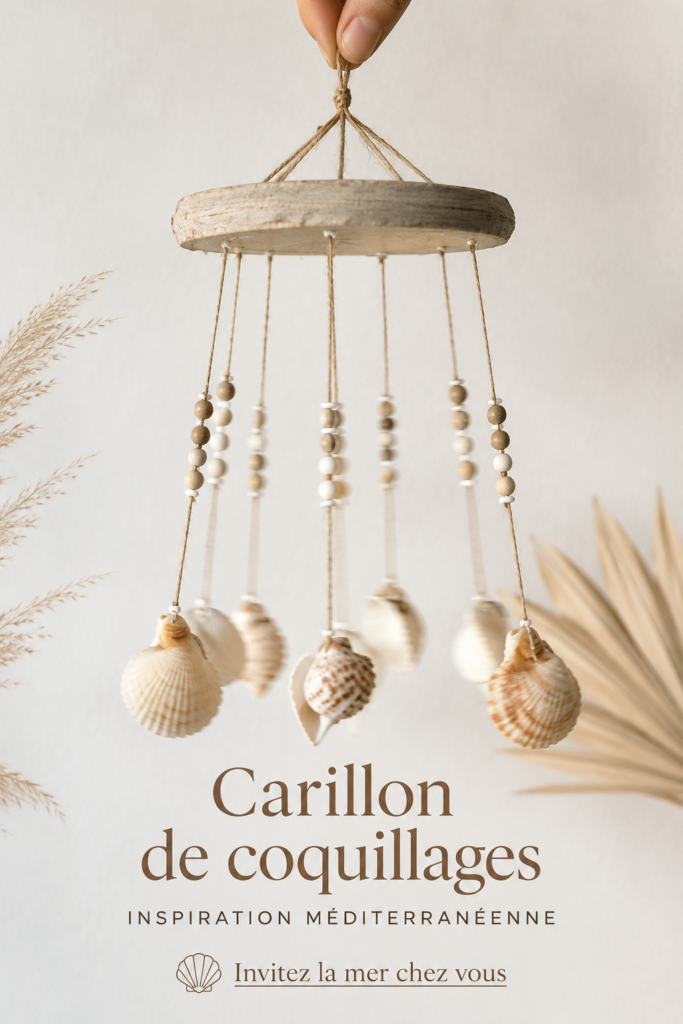Carillon en coquillages décoratif inspiré de la Méditerranée dans un coin de maison